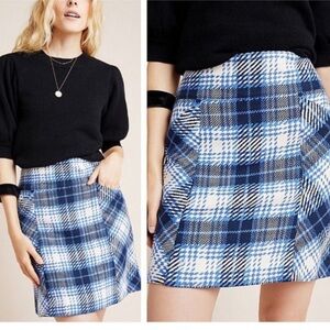 Anthropologie | Maeve Blue Plaid Mini Skirt, Size 2
